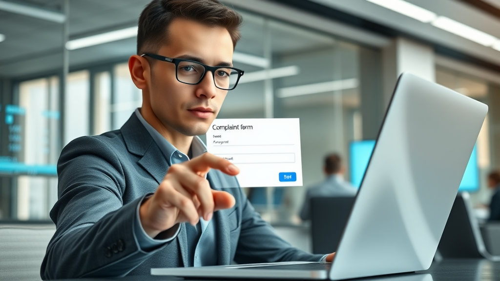 customer complaint management system interface submitting a complaint form