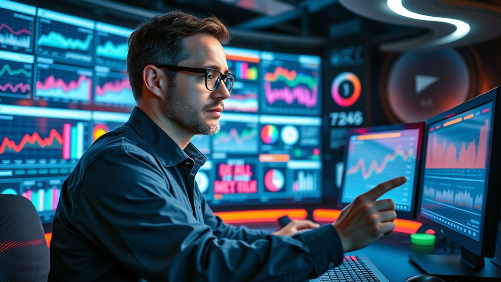 brand manager monitoring customer feedback on social media using a digital dashboard