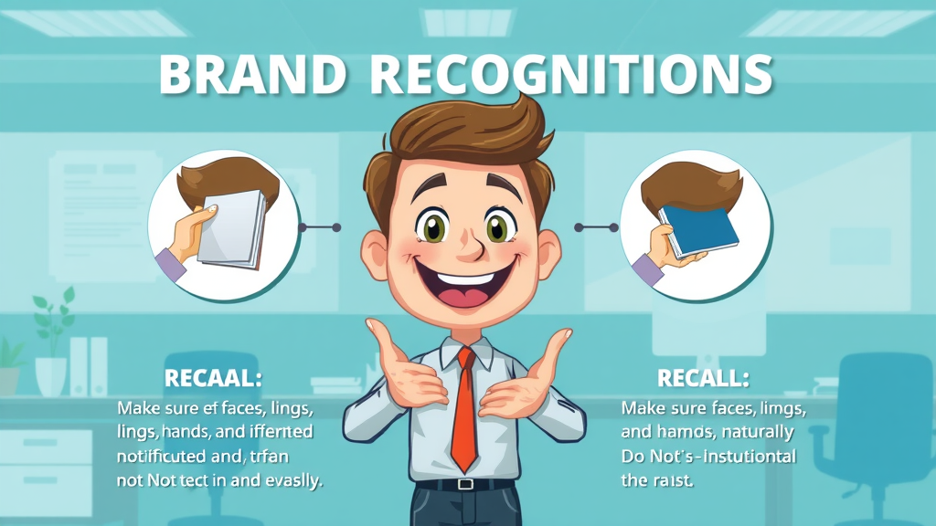 infographic explaining differences between brand recognition and recall, brand awareness, mind awareness, in corporate office