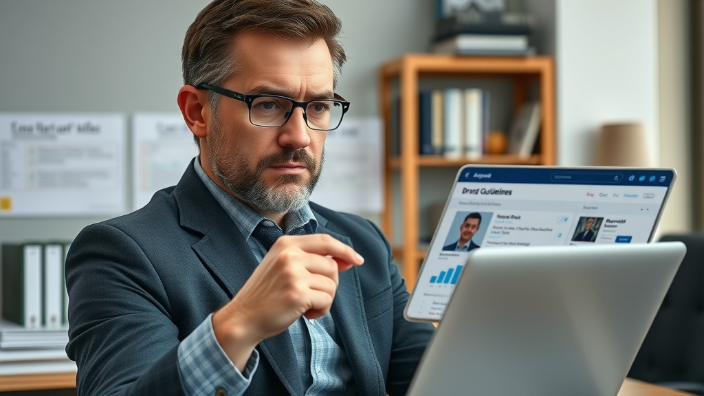 content moderator reviewing ugc submissions for brand safety in office setting