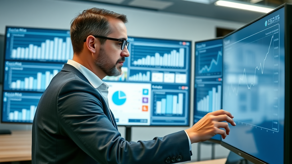 Marketer reviewing analytics dashboard to optimize social media strategy and increase followers.