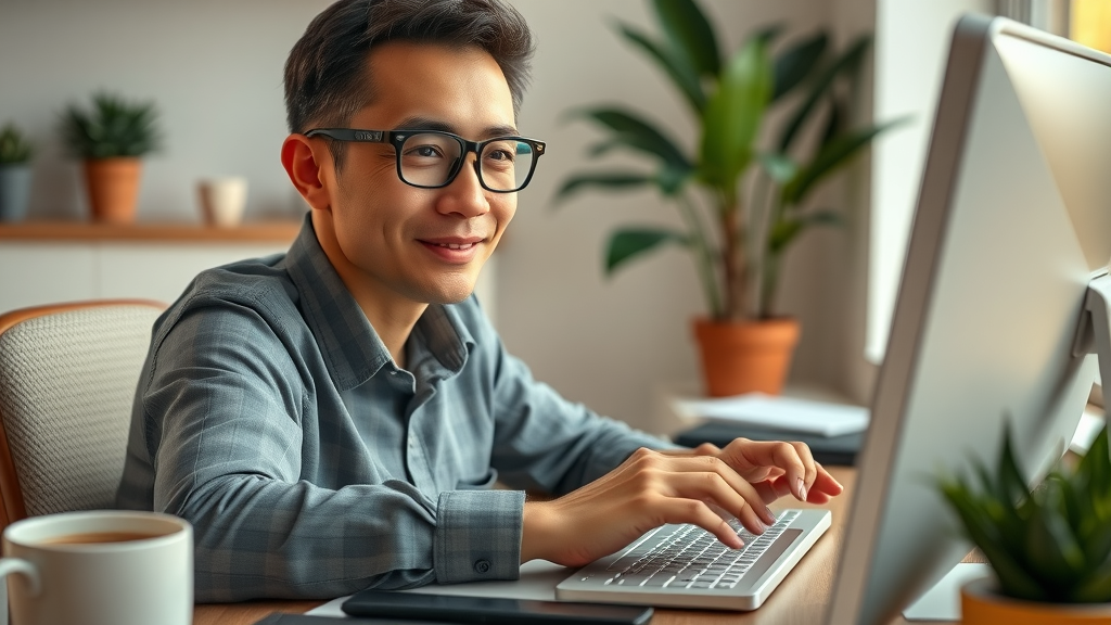 dedicated customer relations agent crafting a personalized thank-you response to an online review, friendly, review response techniques workspace