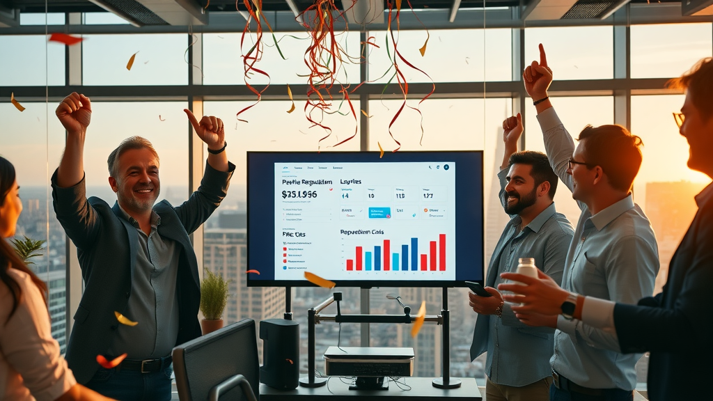 successful business team celebrating reputation management turnaround after PR crisis