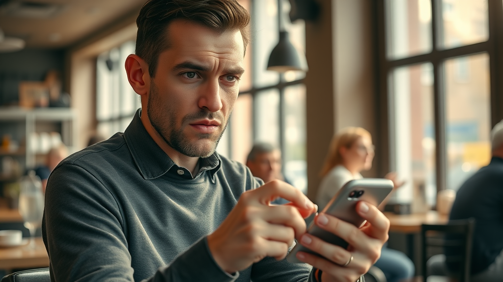 skeptical customer reading negative reviews on smartphone, impact on customer trust
