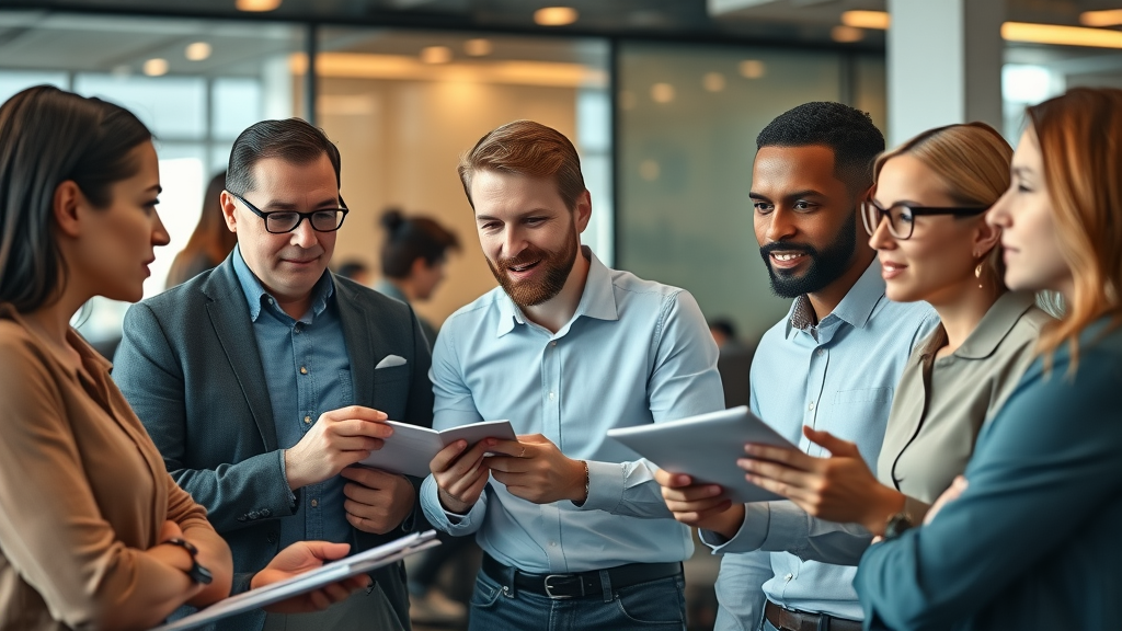 engaged business team listening to customer feedback strategy in a modern office setting