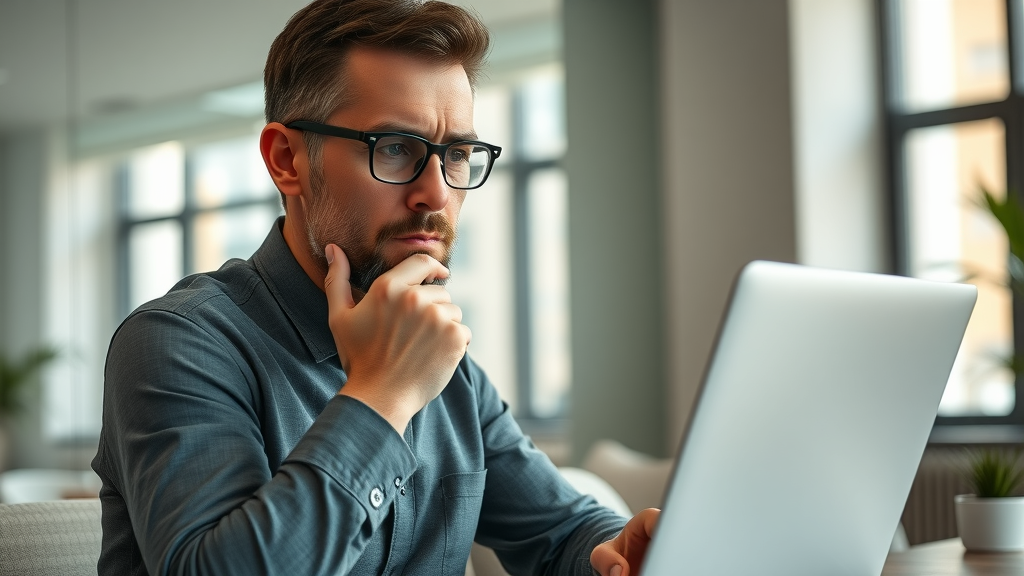 building trust after negative reviews - concerned business owner reviewing online customer feedback in a modern office