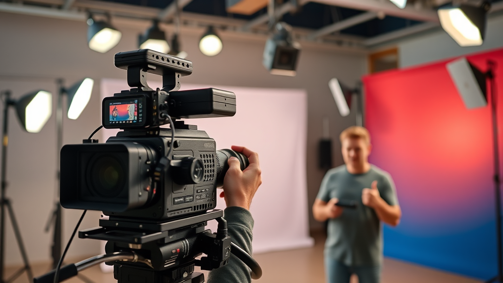 focused videographer capturing dynamic scene during quality video production