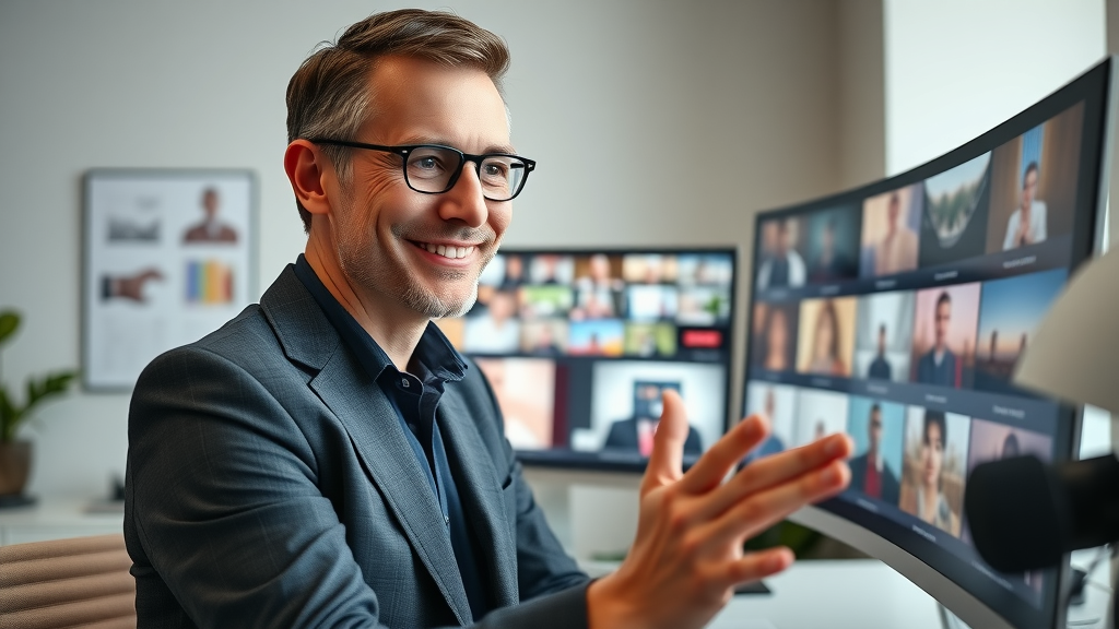 brand manager assessing consistent color palettes and styleboards for professional promo videos in creative office