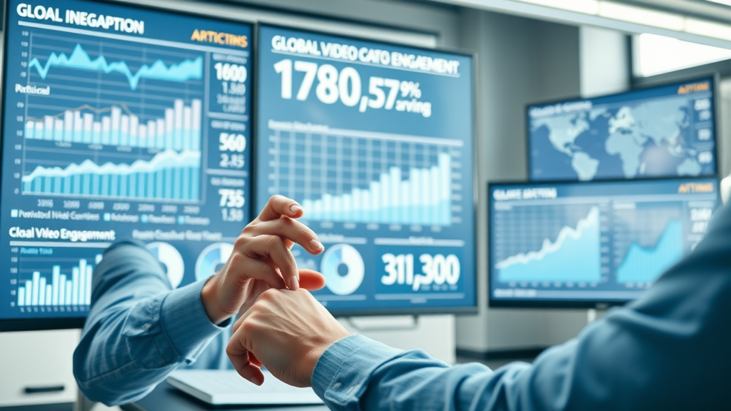 engaging video content global engagement statistics data visualization, digital workspace analysis