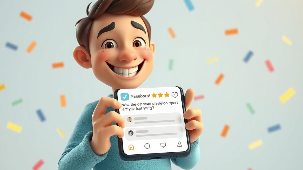 Satisfied customer giving a positive online review on smartphone, online reputation monitoring