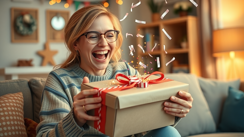 delighted customer opening a package exceeding expectations for customer satisfaction