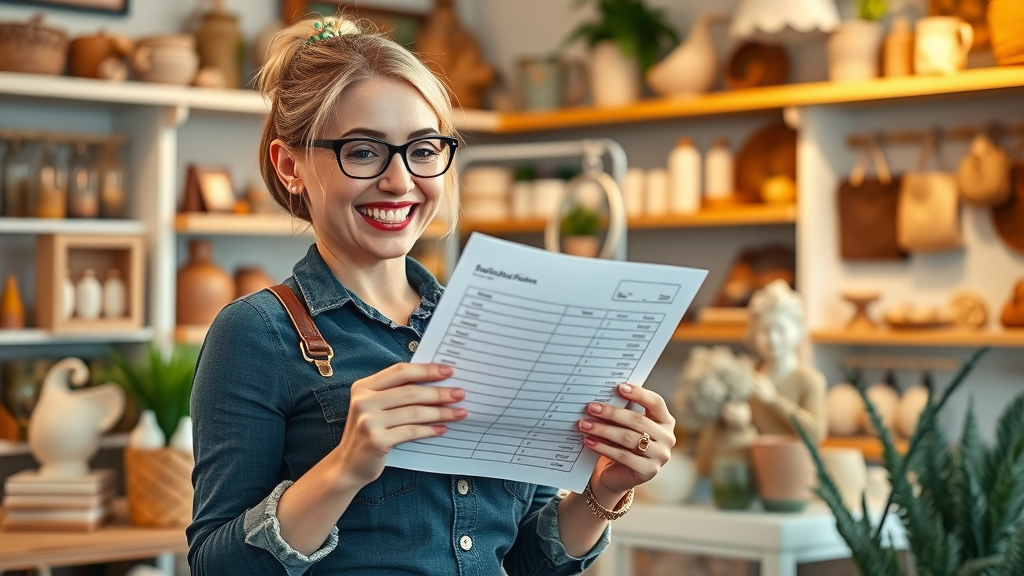 Small business owner showcasing sales growth from content marketing efforts