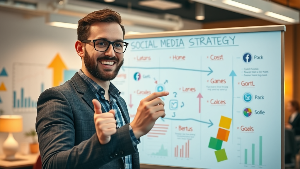 business owner planning personalized social media marketing strategy on digital whiteboard
