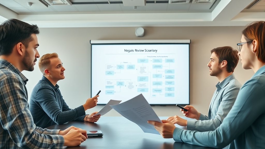 Business team planning review response to negative reviews
