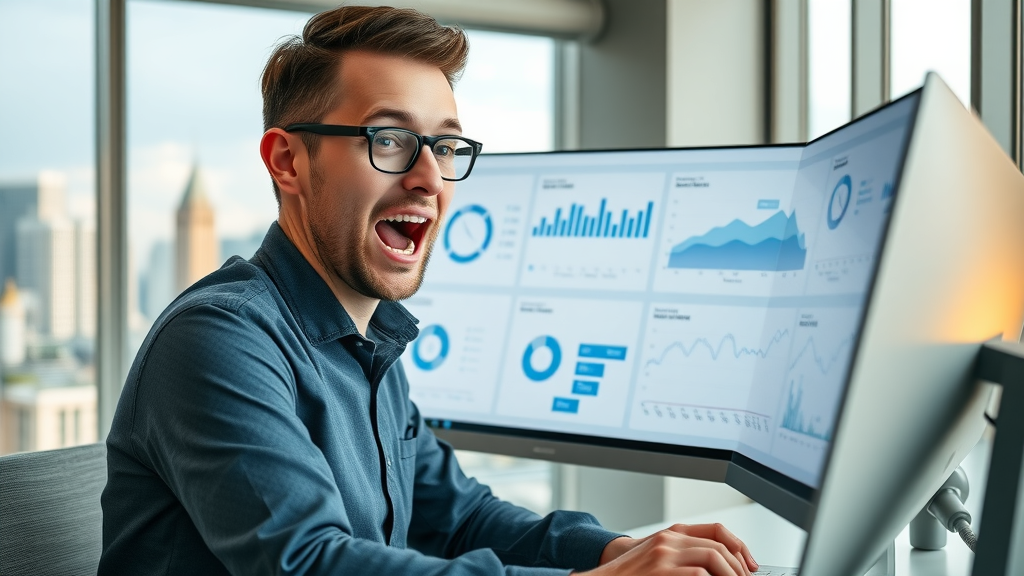 social media analytics digital marketer analyzing dashboard in modern office