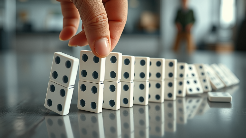 dynamic domino effect with branded tiles showing online reviews impacting online reputation management ripple