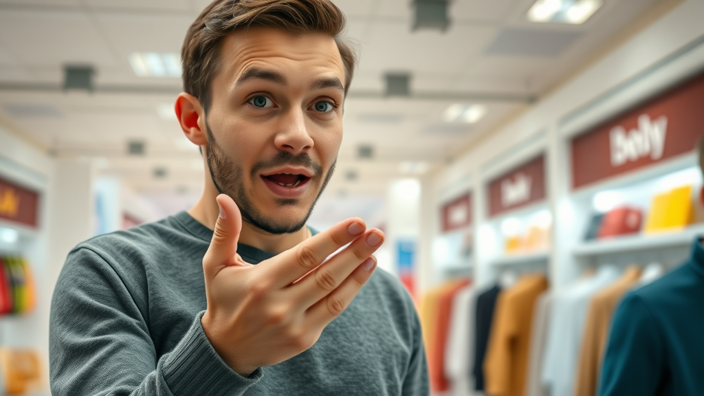 customer instantly recognizing iconic brand logo and experiencing brand recall in a neutral retail environment