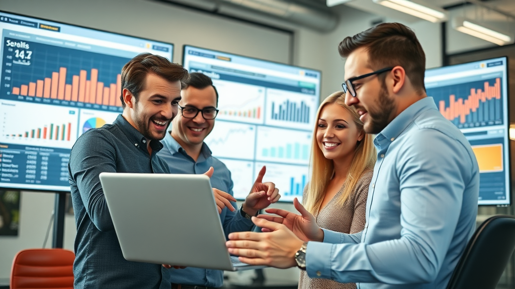 social media dashboard marketers analyzing engagement boosting techniques, audience engagement data, modern office