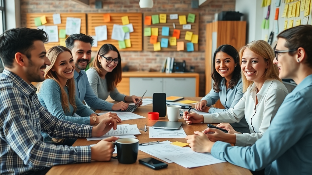 Small business team managing negative reviews professionally by discussing review response strategies in a positive, collaborative workspace.