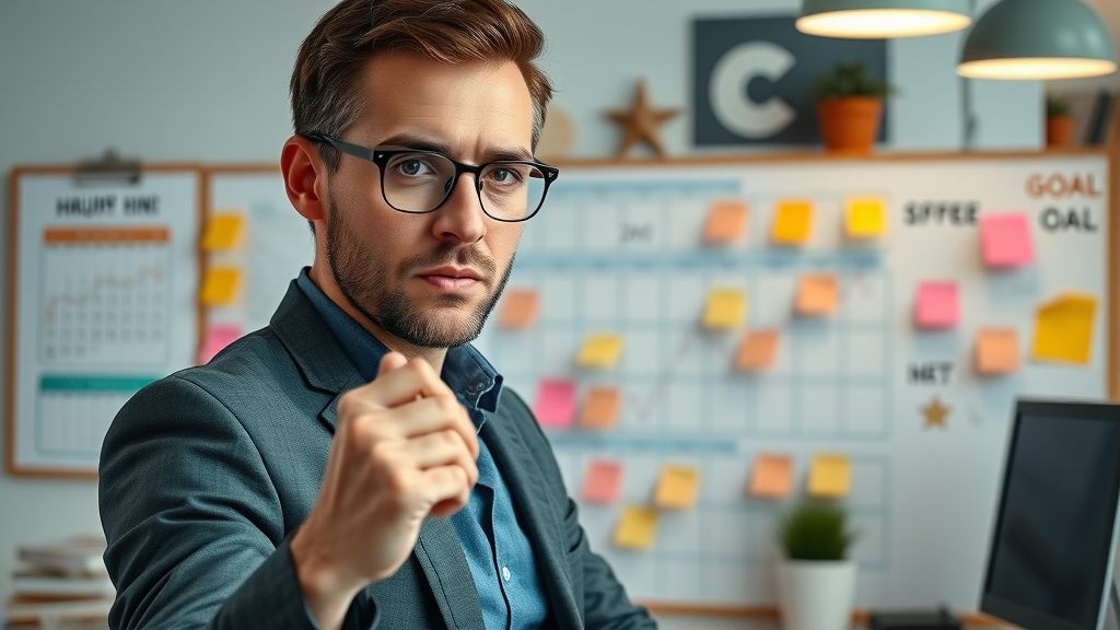 entrepreneur setting goals for social media marketing on digital board