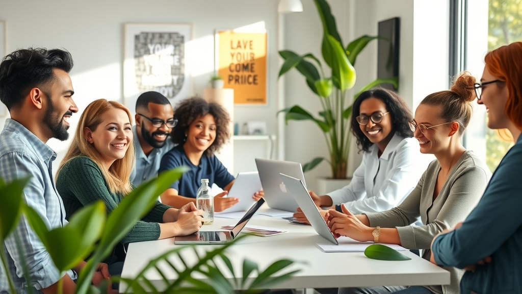 small business growth - diverse small business owners brainstorming in a modern office