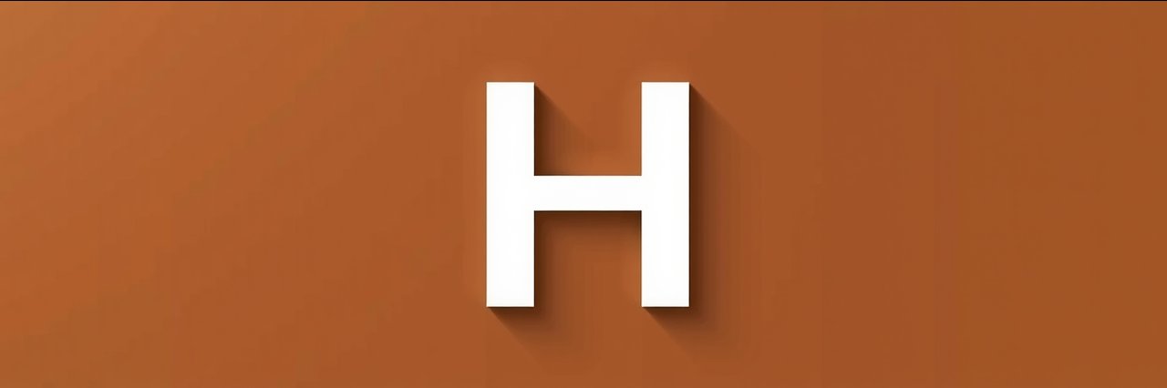 Minimalistic brown background with white H logo, simple design.