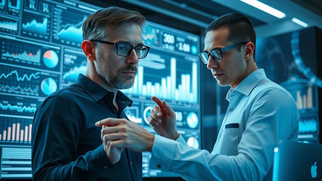 customer experience optimization innovative analyst team examining digital charts and customer data in futuristic high-tech workspace