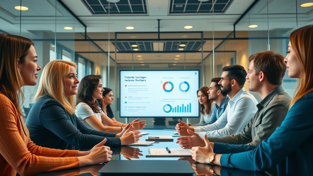 customer reviews strategy meeting - team working on building trust after negative reviews in modern conference room