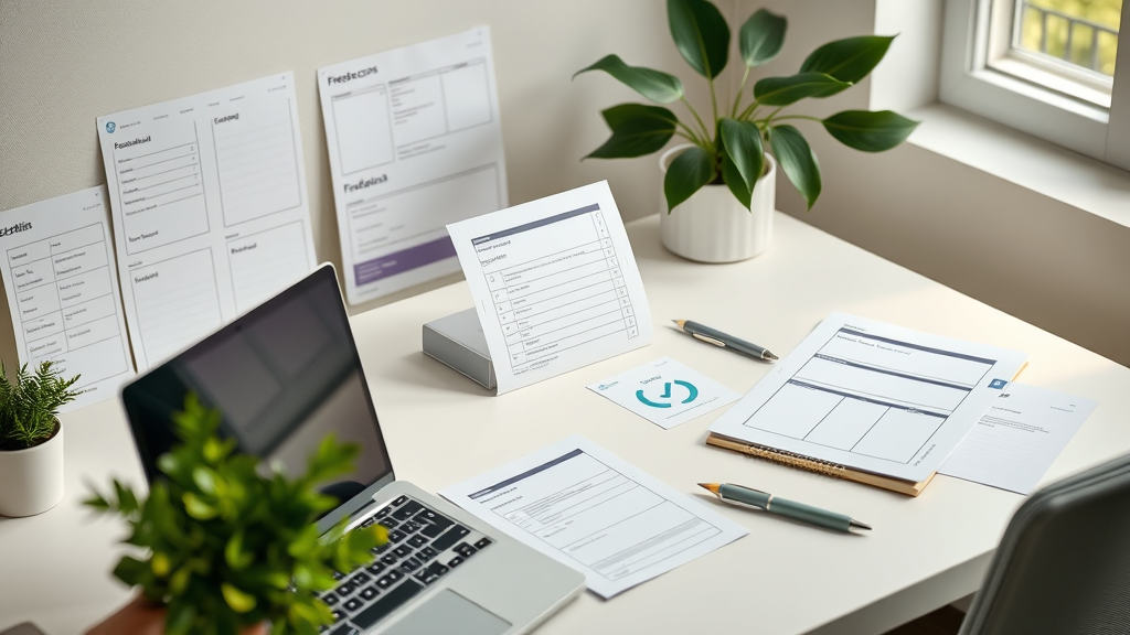 organized workspace with essential tools for responding to criticism professionally