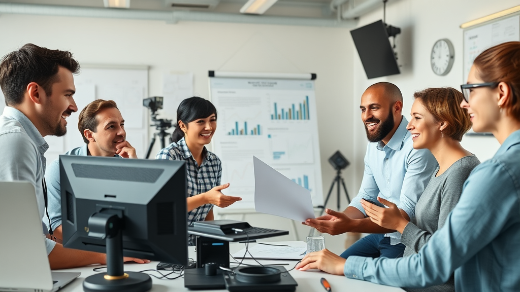 modern digital marketing team engaged in video content planning and production strategies