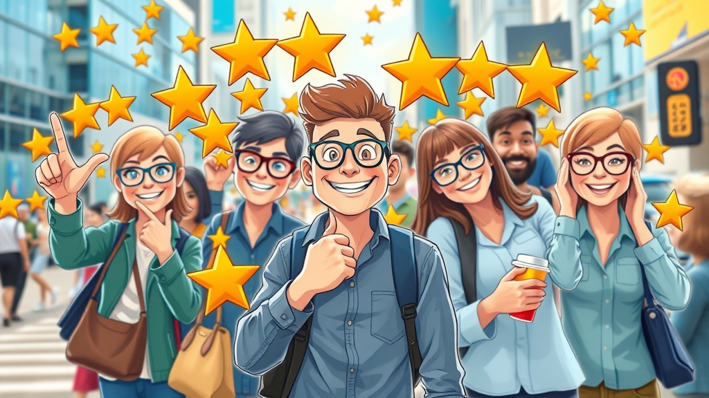 dynamic collage of customer review stars and social media icons representing online reputation and customer trust