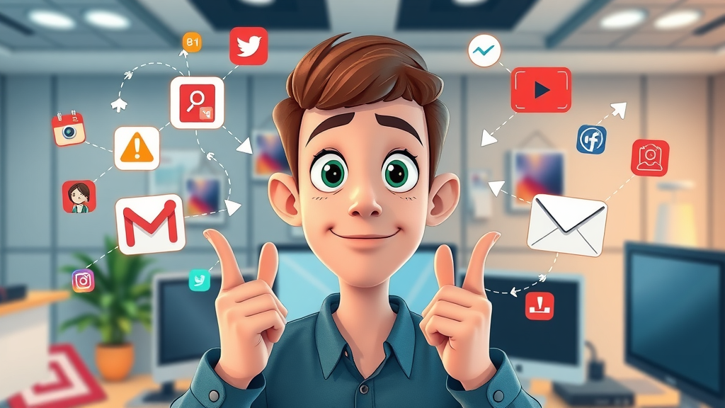 infographic highlighting social media, SEO, content, email, and influencer marketing at a digital workspace, key components of digital marketing strategies