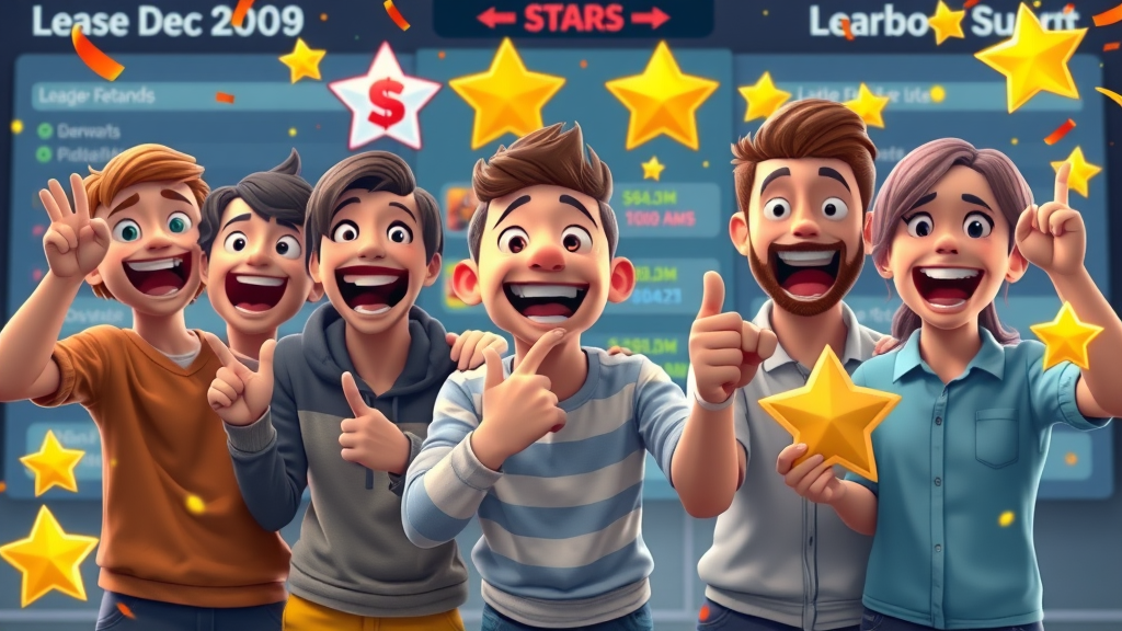 users celebrating on gamified leaderboards, earning badges, audience keeping coming back for engagement