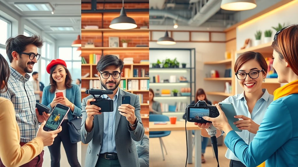 diverse entrepreneurs filming explainer, testimonial, and behind-the-scenes DIY business videos
