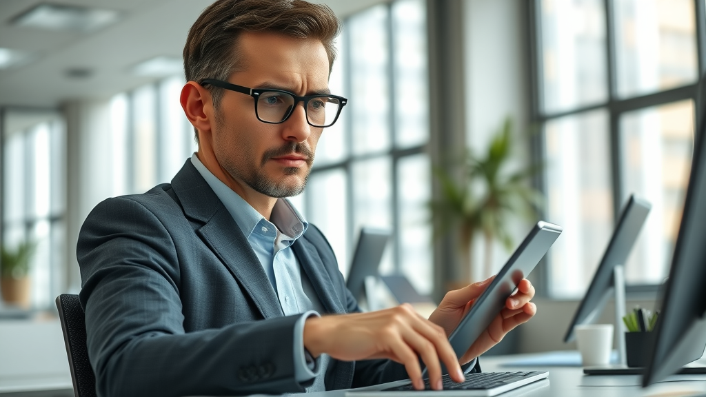 Business professional handling negative feedback in a modern office