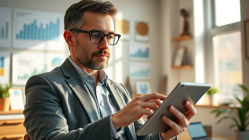 small business owner analyzing financial graphs for small business growth