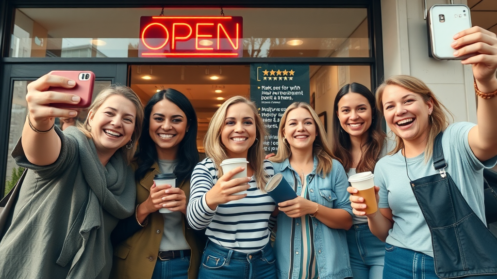 business review response tips happy customers selfie local business storefront reviews visible vibrant