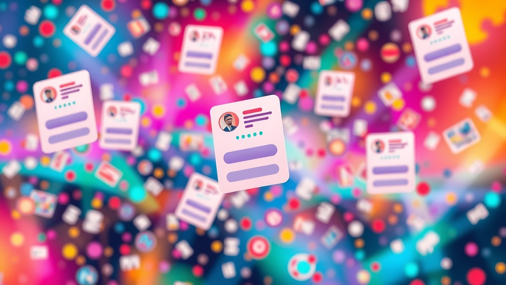 Colorful social media posts and trending hashtags expanding media visibility and attracting followers.