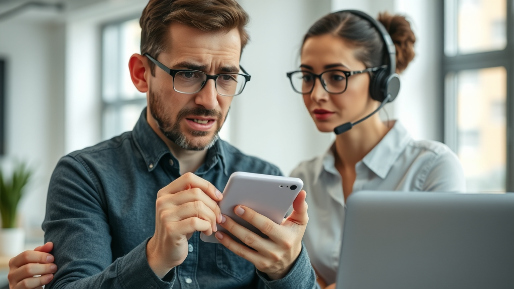 worried customer sharing negative feedback with customer service for improving customer satisfaction