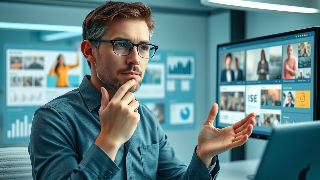 side-by-side comparison branded content vs user-generated content in a futuristic office