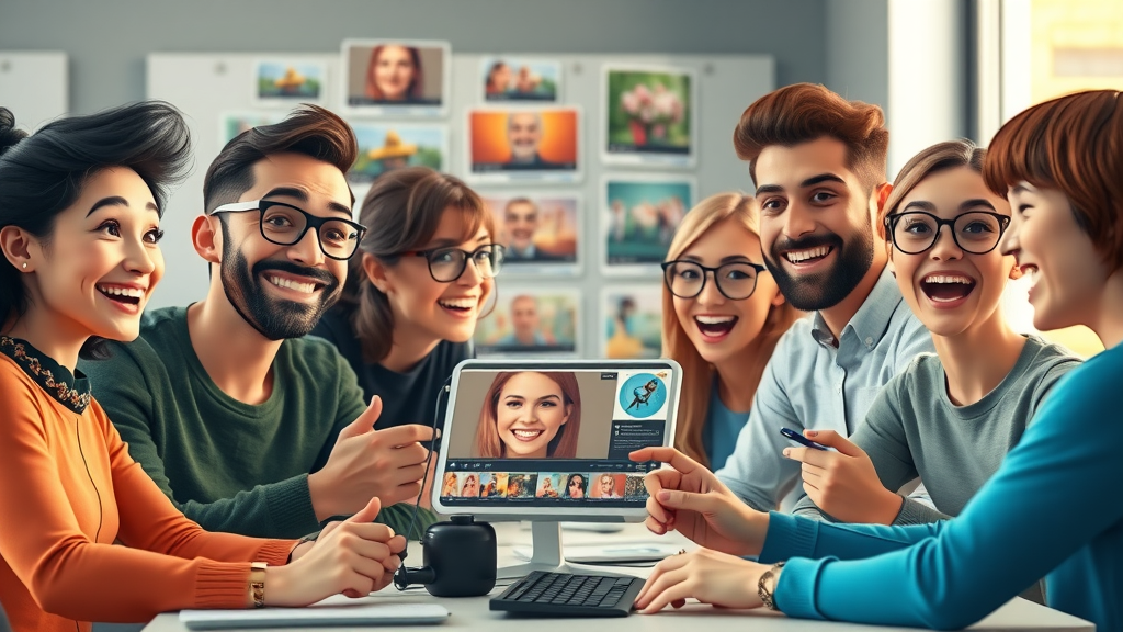 group of creators collaborating on multi-format social media posts
