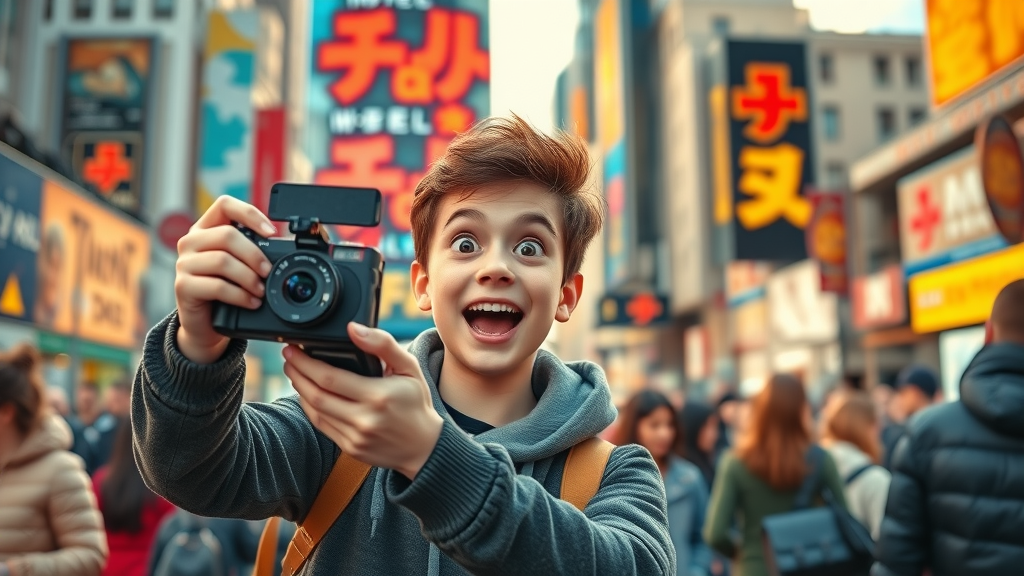 young influencer building brand awareness by engaging with the public in city streets, social media campaign