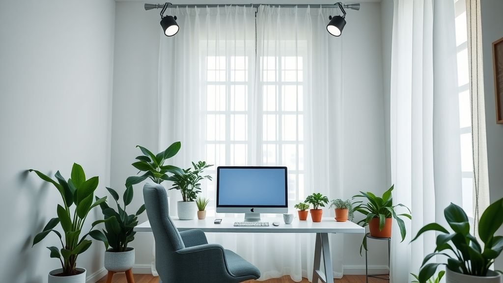 home office well-lit with softbox lights and clean backdrop for DIY business video