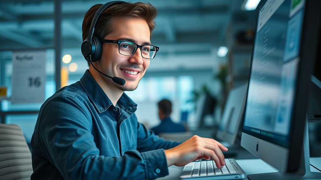 customer support agent responding to negative customer review on computer screen