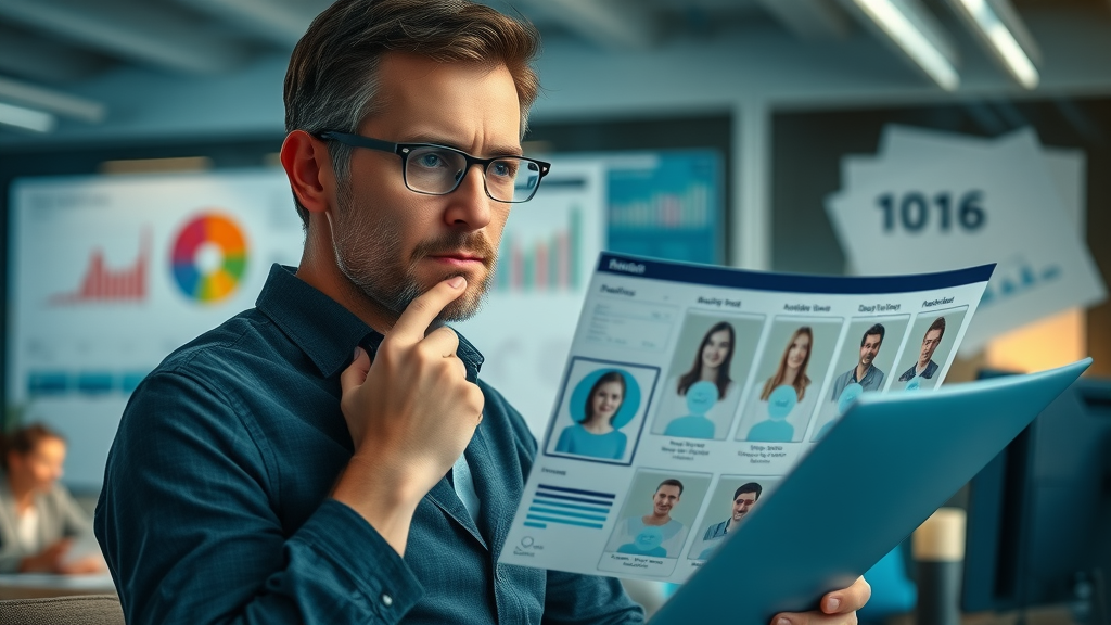 marketer analyzing audience personas for video content plan